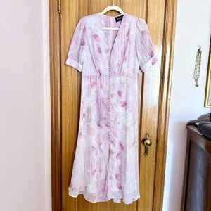 The Kooples Button Front Long Floral Print Crepe Midi Dress